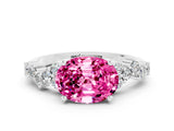 White gold Oval Cut Pink Sapphire Scattered Round Accent Ring with Prong Setting_24