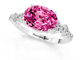 White gold Oval Cut Pink Sapphire Scattered Round Accent Ring with Prong Setting_25