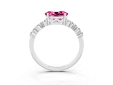 White gold Oval Cut Pink Sapphire Scattered Round Accent Ring with Prong Setting_27