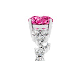 White gold Oval Cut Pink Sapphire Scattered Round Accent Ring with Prong Setting_29