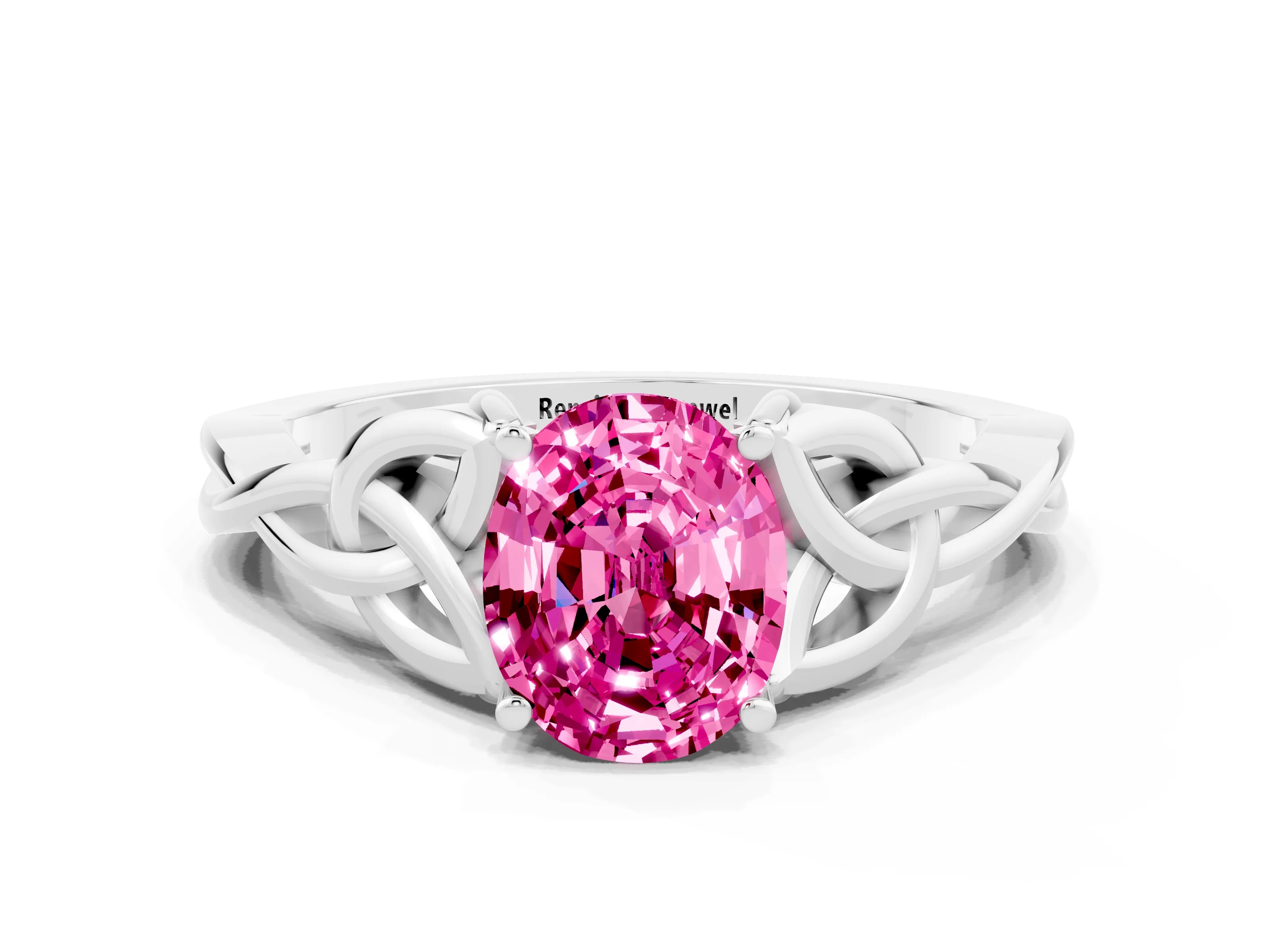 White gold Oval Cut Pink Sapphire Solitaire Celtic Knot Ring with Four-Prong Setting_24