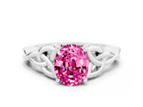 White gold Oval Cut Pink Sapphire Solitaire Celtic Knot Ring with Four-Prong Setting_24