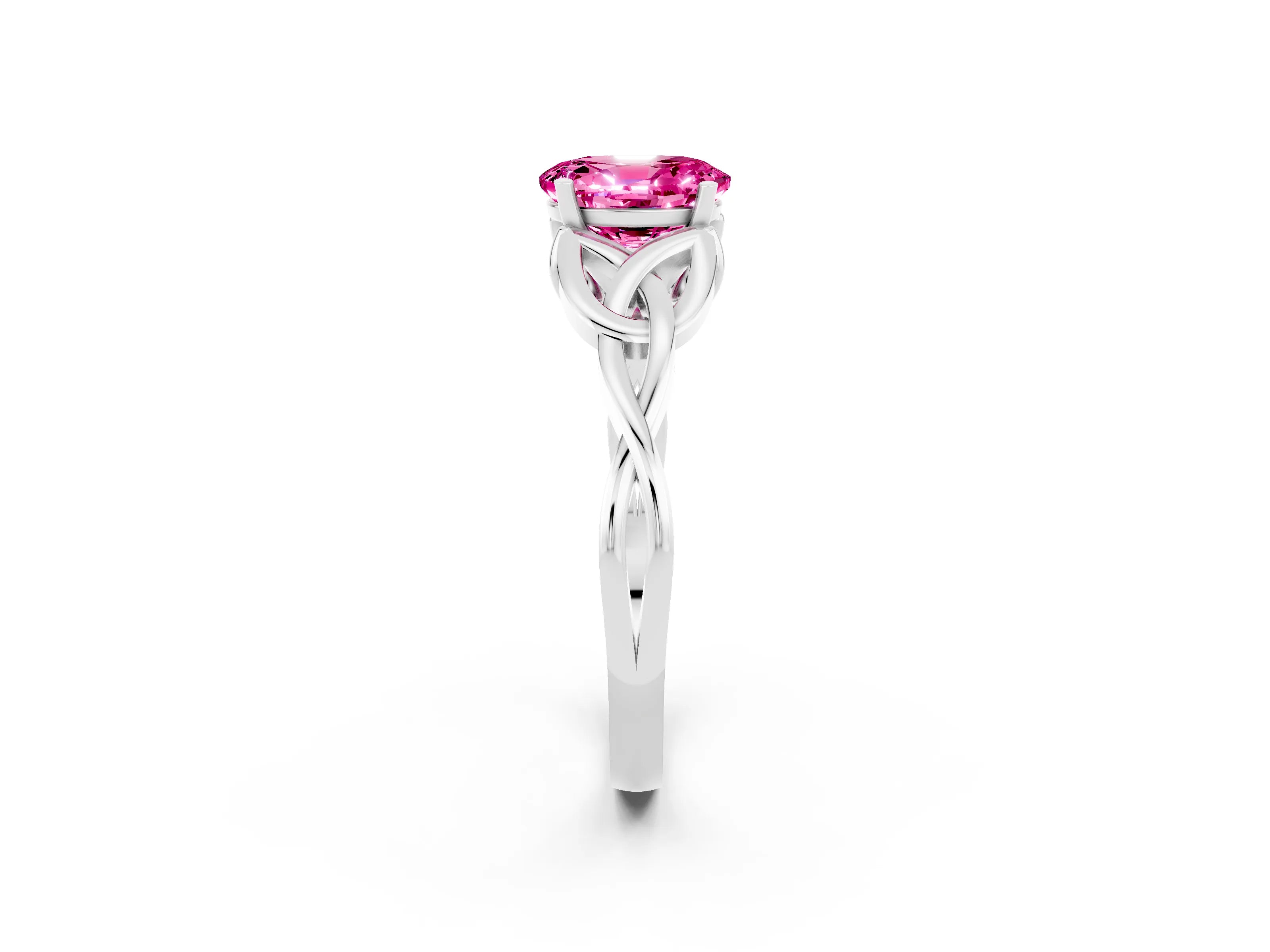 White gold Oval Cut Pink Sapphire Solitaire Celtic Knot Ring with Four-Prong Setting_26