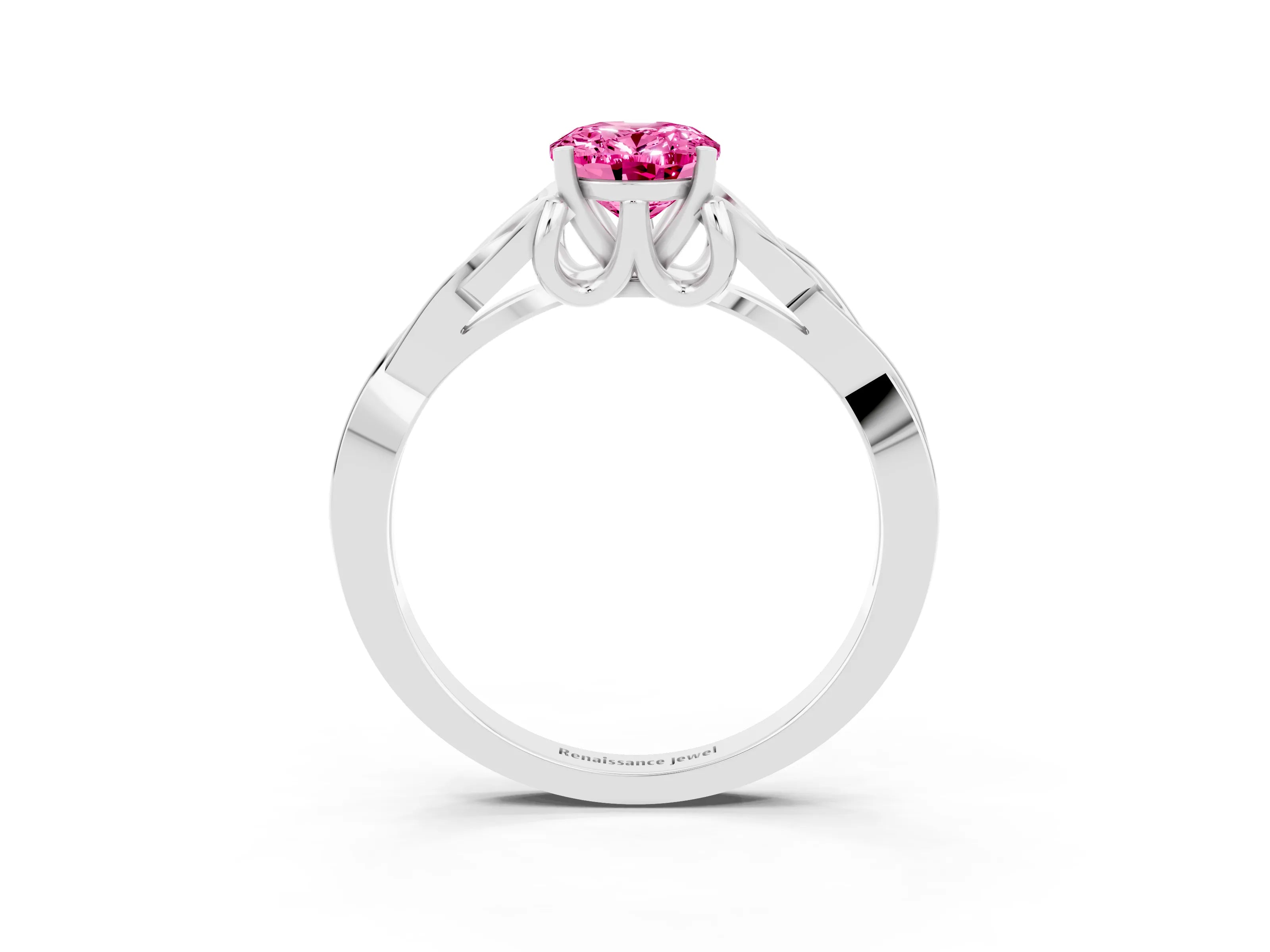 White gold Oval Cut Pink Sapphire Solitaire Celtic Knot Ring with Four-Prong Setting_27
