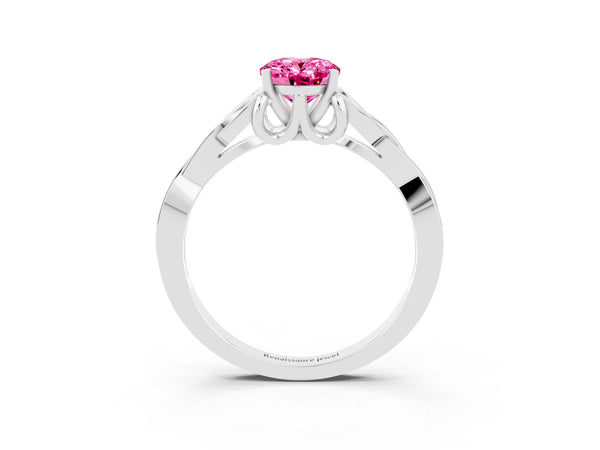 Platinum Oval Cut Pink Sapphire Solitaire Celtic Knot Ring with Four-Prong Setting