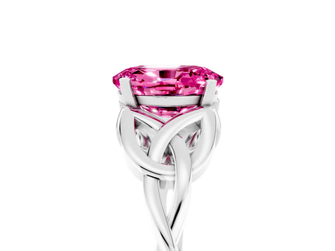 White gold Oval Cut Pink Sapphire Solitaire Celtic Knot Ring with Four-Prong Setting_29