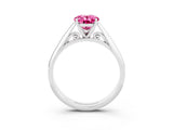 White gold Oval Cut Pink Sapphire Solitaire Engagement Ring with Cathedral Setting and Four-Prong Mount_45