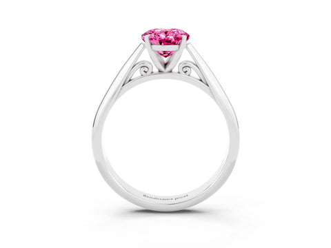 White gold Oval Cut Pink Sapphire Solitaire Engagement Ring with Cathedral Setting and Four-Prong Mount_47