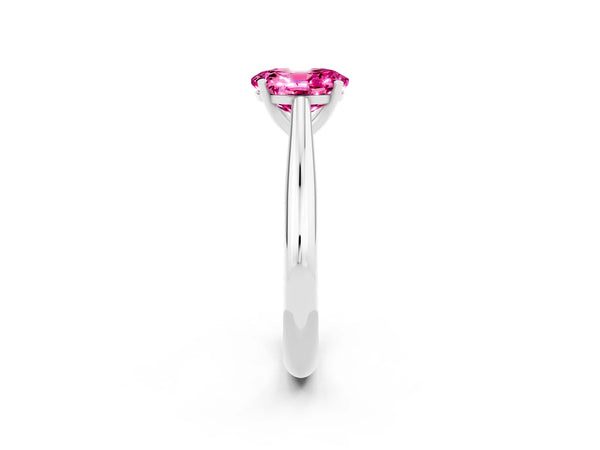 Platinum Oval Cut Pink Sapphire Solitaire Engagement Ring with Cathedral Setting and Four-Prong Mount