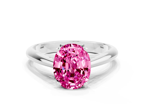 White gold Oval Cut Pink Sapphire Solitaire Engagement Ring with Cathedral Setting and Four-Prong Mount