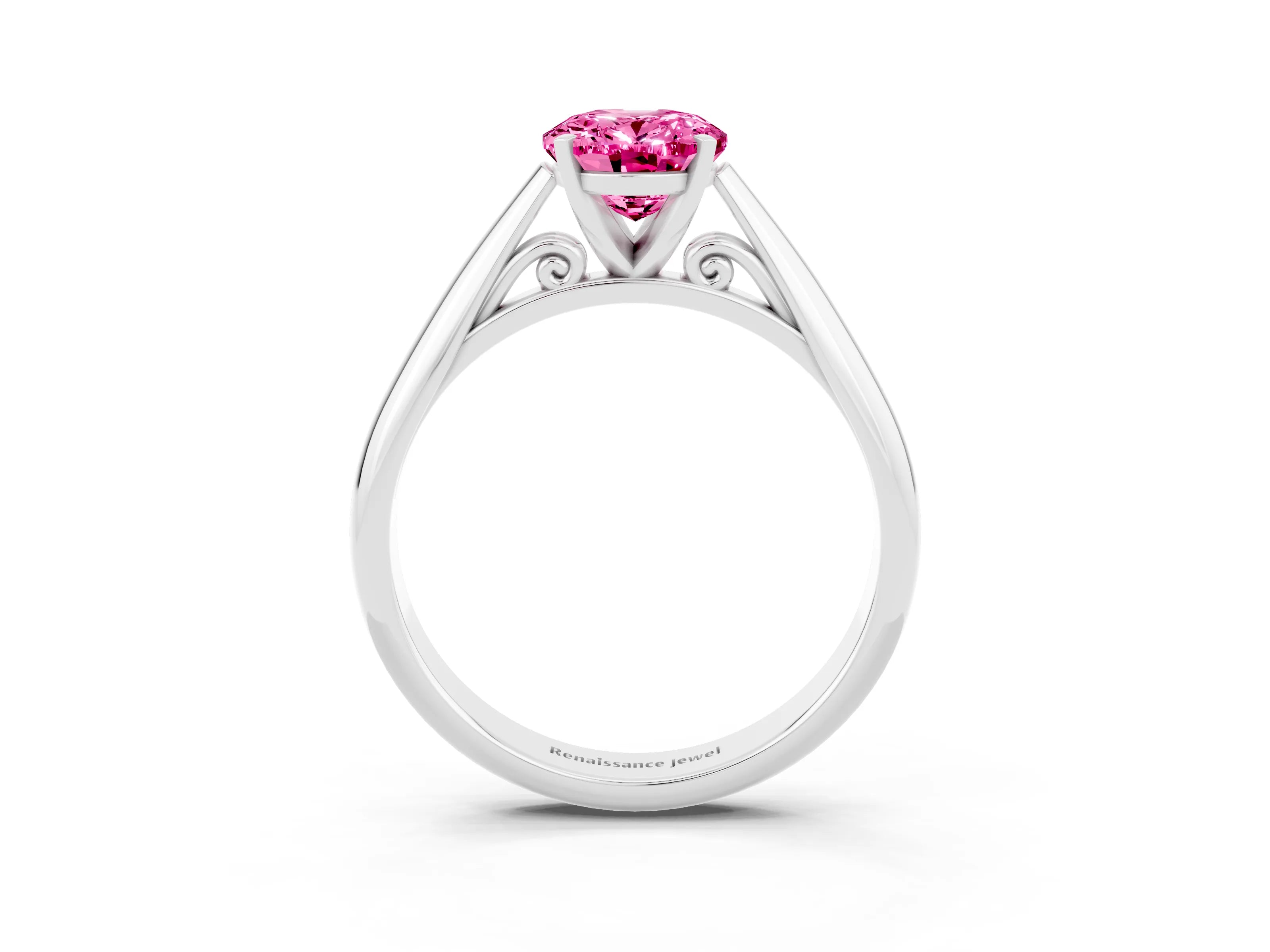 White gold Oval Cut Pink Sapphire Solitaire Engagement Ring with Cathedral Setting and Four-Prong Mount_57