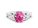 White gold Oval Cut Pink Sapphire Solitaire Engagement Ring with Celtic Knot Band and Four-Prong Setting_24