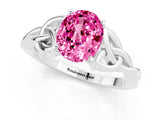 White gold Oval Cut Pink Sapphire Solitaire Engagement Ring with Celtic Knot Band and Four-Prong Setting_25
