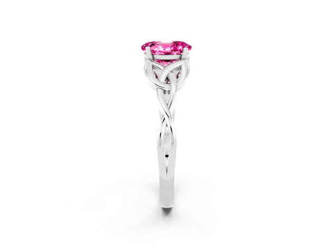 White gold Oval Cut Pink Sapphire Solitaire Engagement Ring with Celtic Knot Band and Four-Prong Setting_26