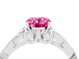 White gold Oval Cut Pink Sapphire Solitaire Engagement Ring with Celtic Knot Band and Four-Prong Setting_28