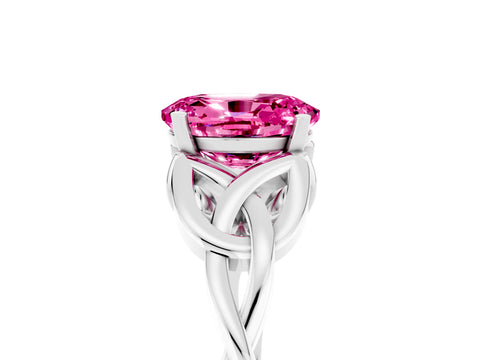 White gold Oval Cut Pink Sapphire Solitaire Engagement Ring with Celtic Knot Band and Four-Prong Setting_29