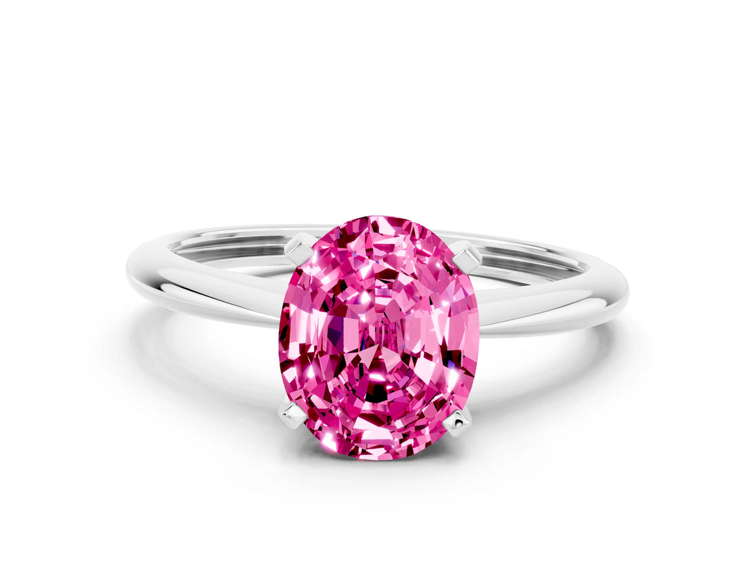 White gold Oval Cut Pink Sapphire Solitaire Engagement Ring with Classic Band and Four-Prong Setting_36