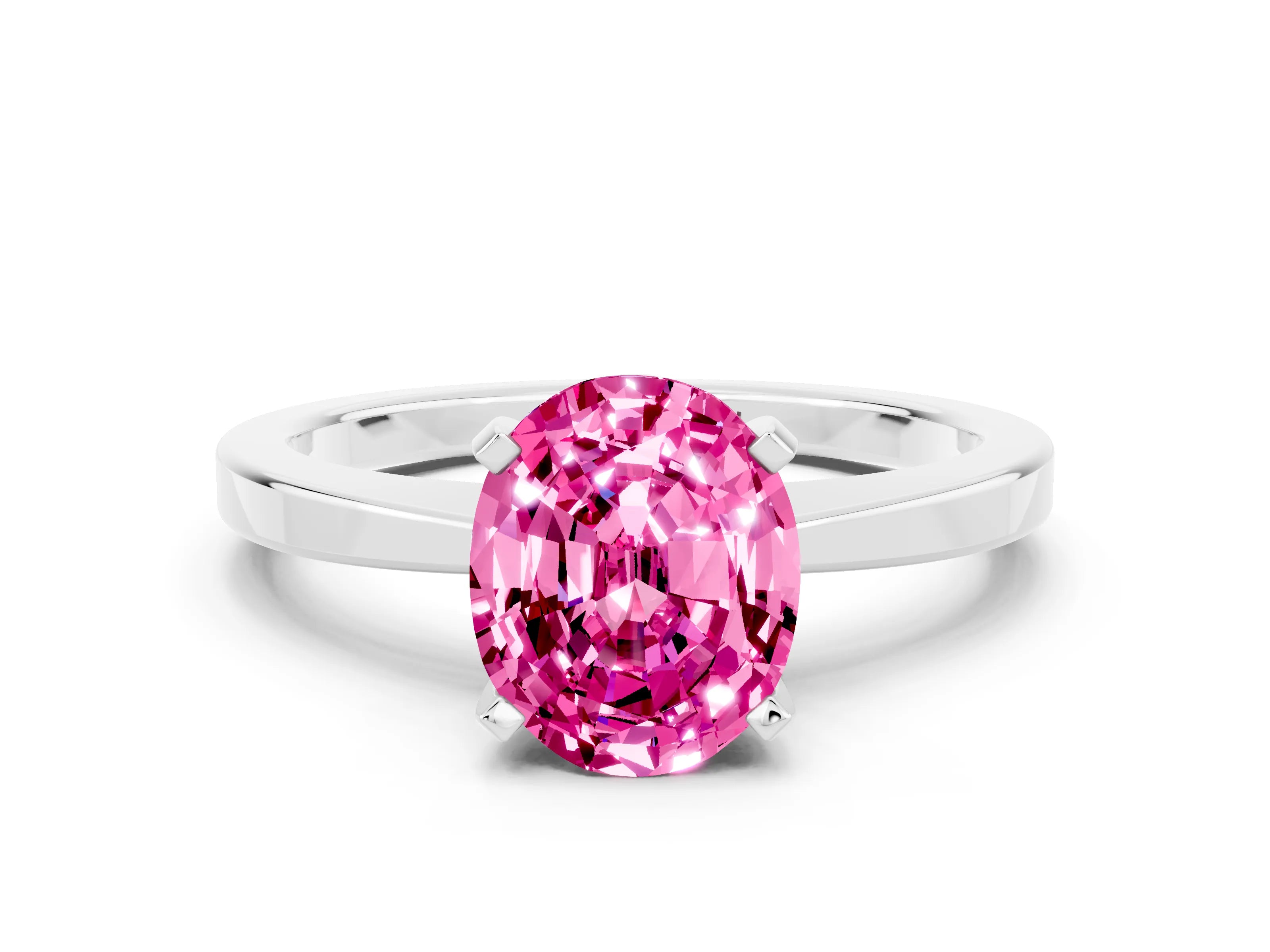 White gold Oval Cut Pink Sapphire Solitaire Engagement Ring with Classic Band and Four-Prong Setting_52