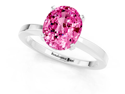 White gold Oval Cut Pink Sapphire Solitaire Engagement Ring with Classic Band and Four-Prong Setting_53