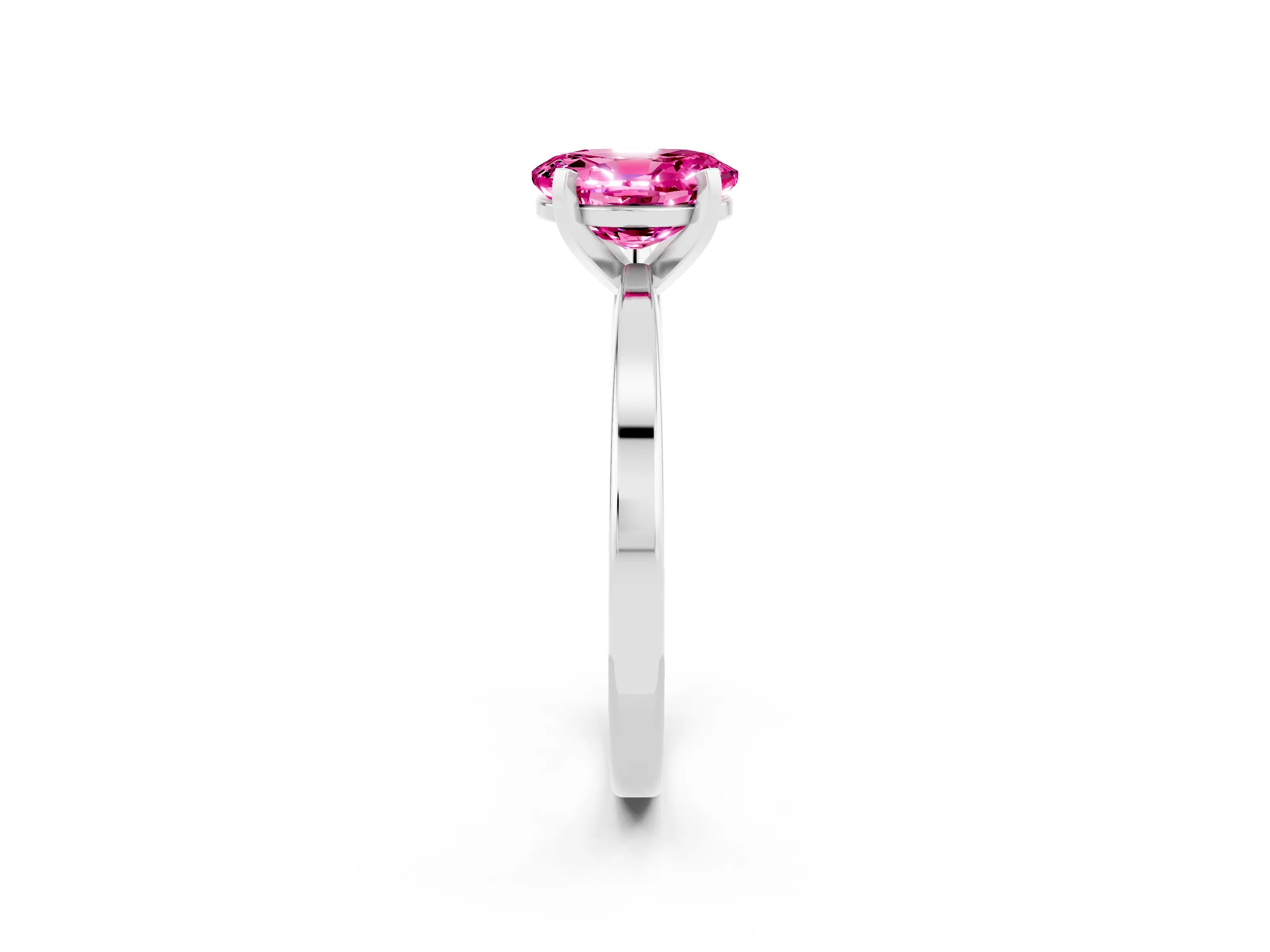 White gold Oval Cut Pink Sapphire Solitaire Engagement Ring with Classic Band and Four-Prong Setting_54