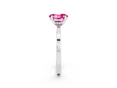 White gold Oval Cut Pink Sapphire Solitaire Engagement Ring with Classic Band and Four-Prong Setting_54