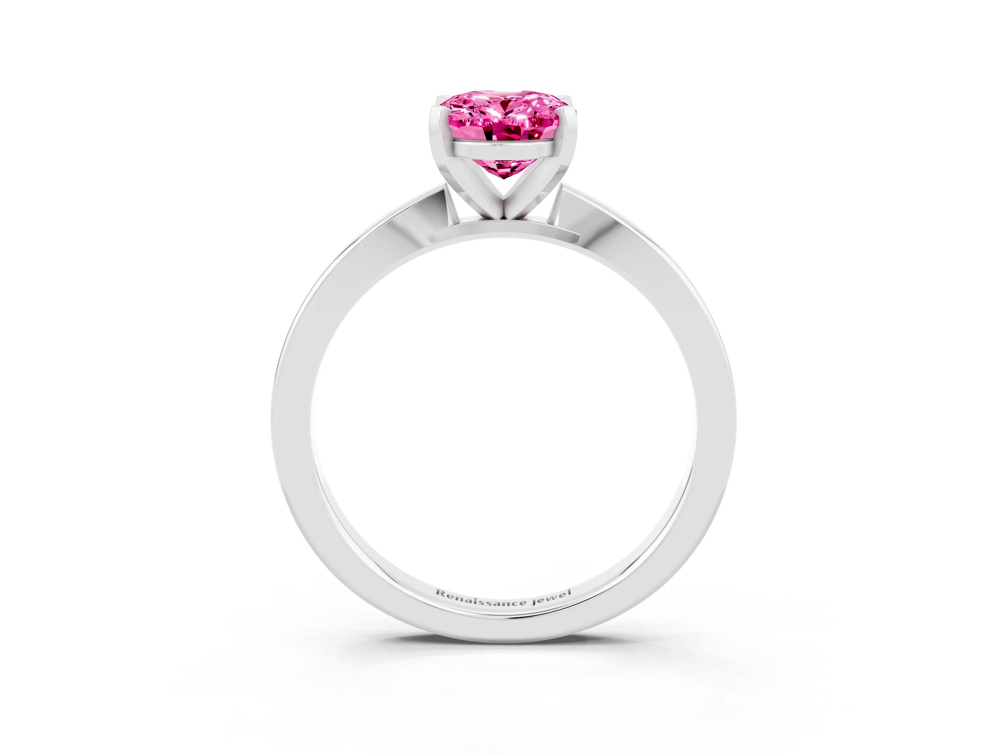 White gold Oval Cut Pink Sapphire Solitaire Engagement Ring with Classic Band and Four-Prong Setting_55