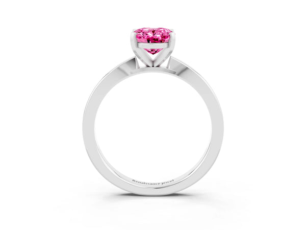 White gold Oval Cut Pink Sapphire Solitaire Engagement Ring with Classic Band and Four-Prong Setting