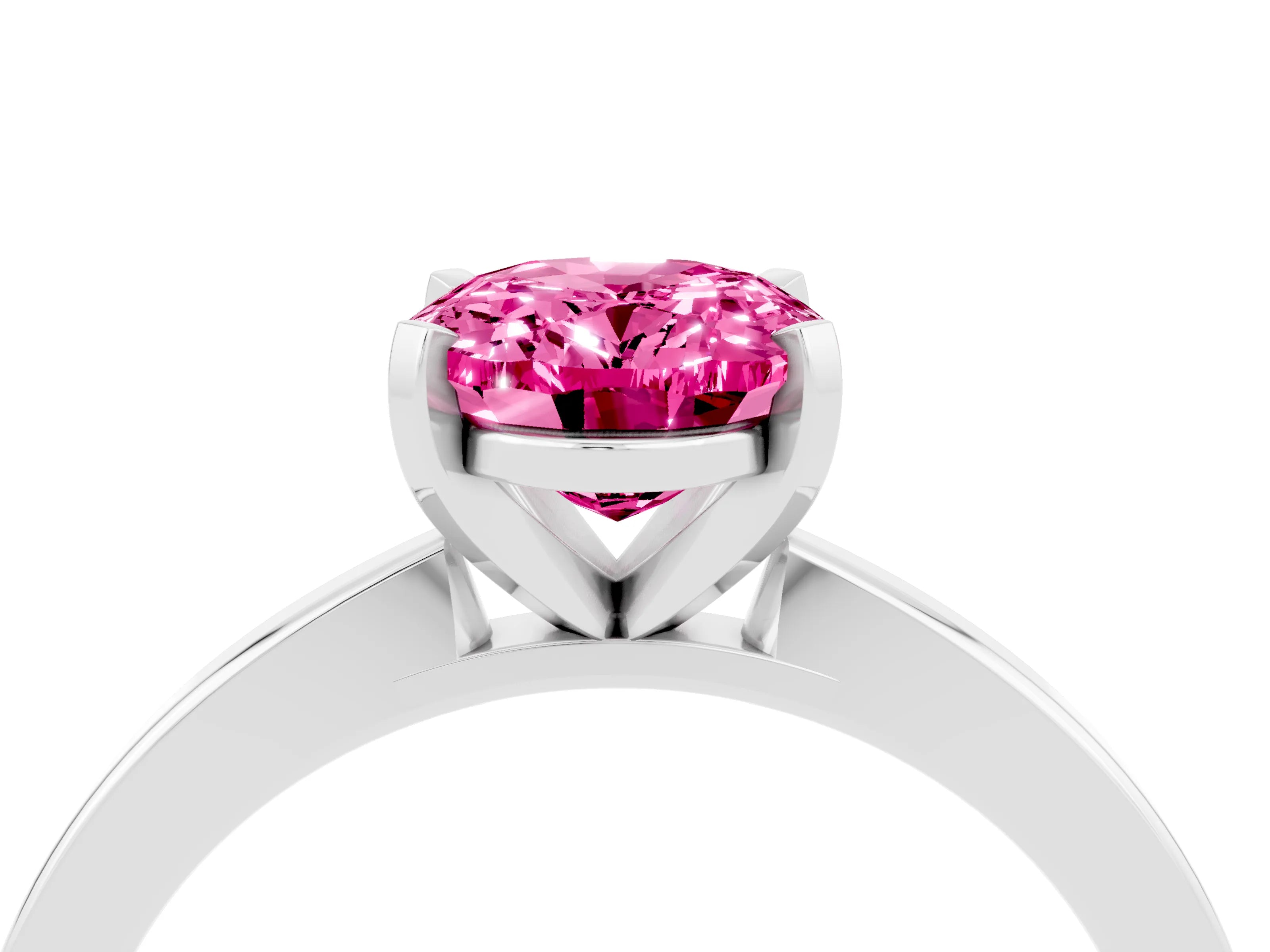 White gold Oval Cut Pink Sapphire Solitaire Engagement Ring with Classic Band and Four-Prong Setting_56