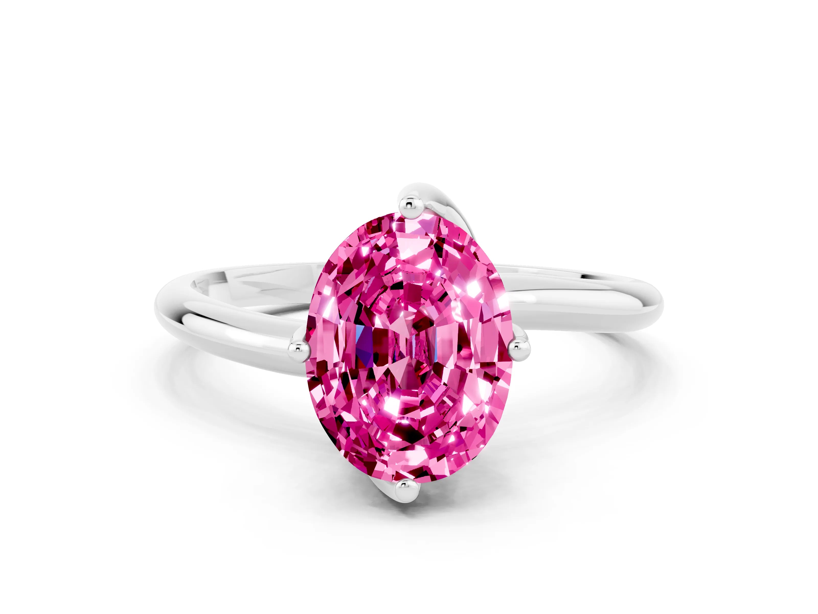 White gold Oval Cut Pink Sapphire Solitaire Engagement Ring with Four-Prong Setting and Classic Band_12