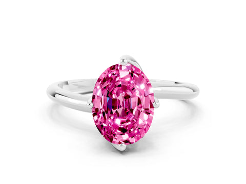 White gold Oval Cut Pink Sapphire Solitaire Engagement Ring with Four-Prong Setting and Classic Band_12