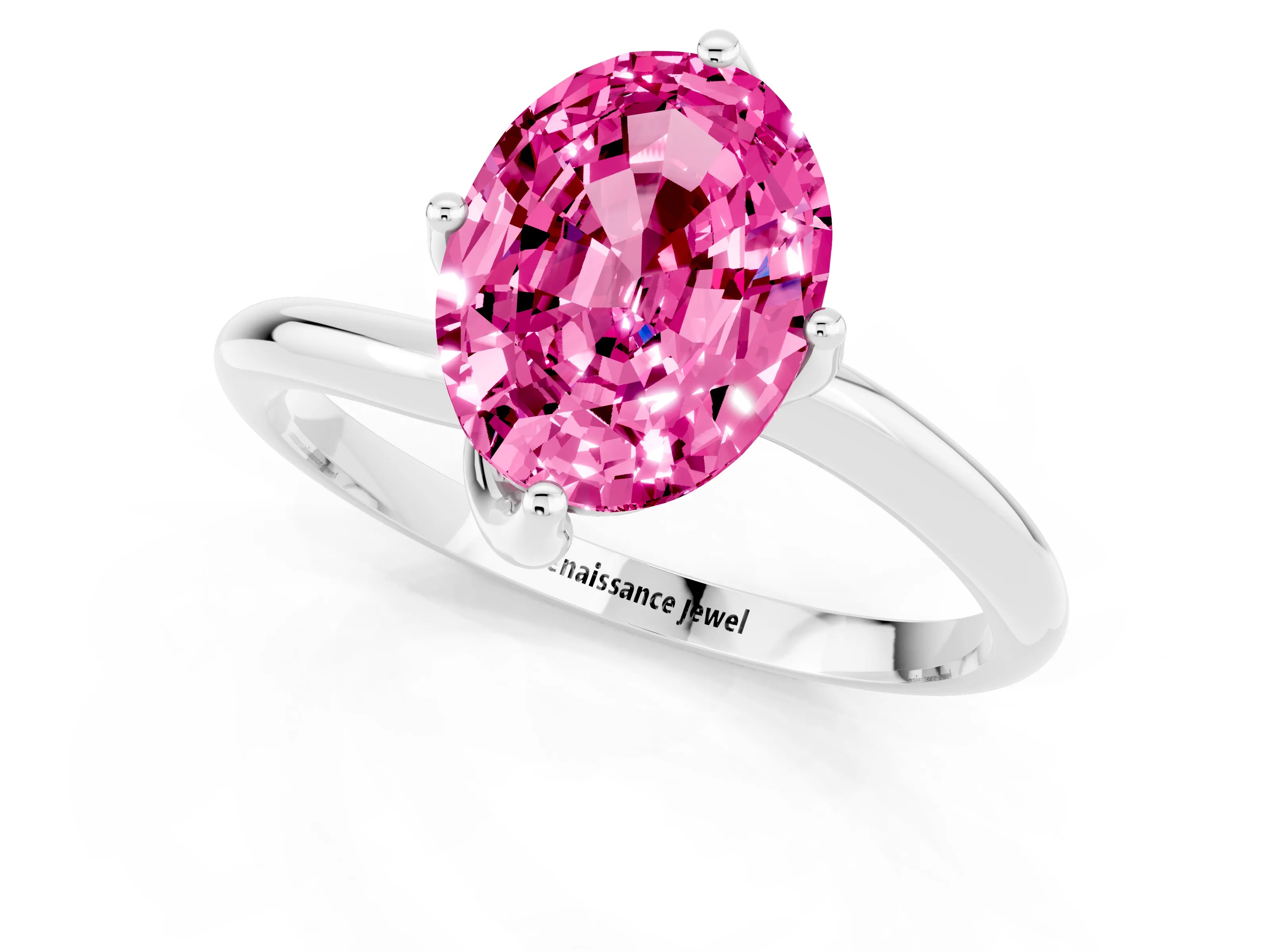 White gold Oval Cut Pink Sapphire Solitaire Engagement Ring with Four-Prong Setting and Classic Band_13