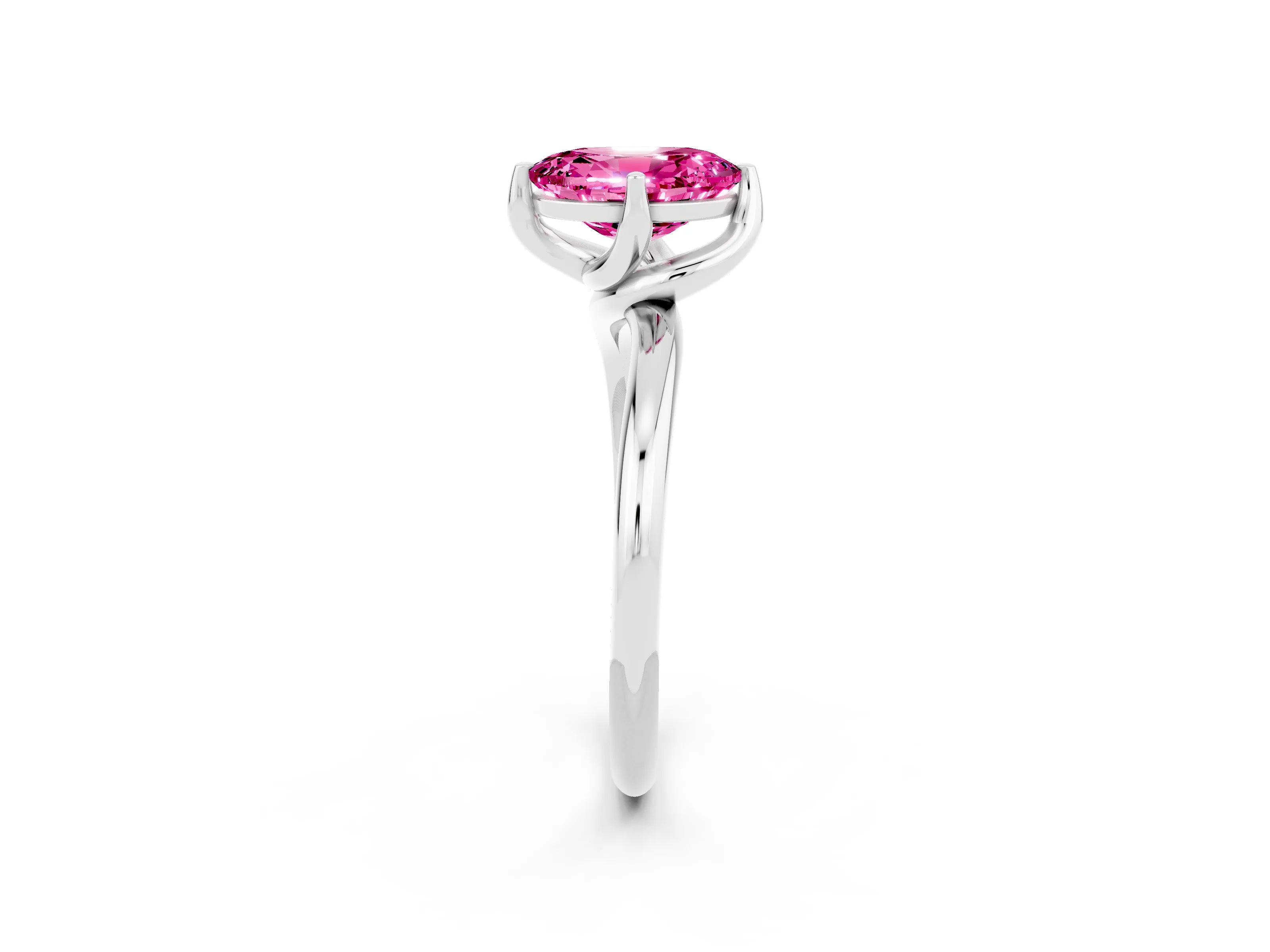 White gold Oval Cut Pink Sapphire Solitaire Engagement Ring with Four-Prong Setting and Classic Band_14