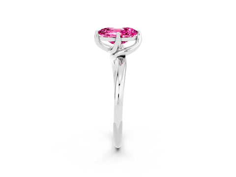 White gold Oval Cut Pink Sapphire Solitaire Engagement Ring with Four-Prong Setting and Classic Band_14