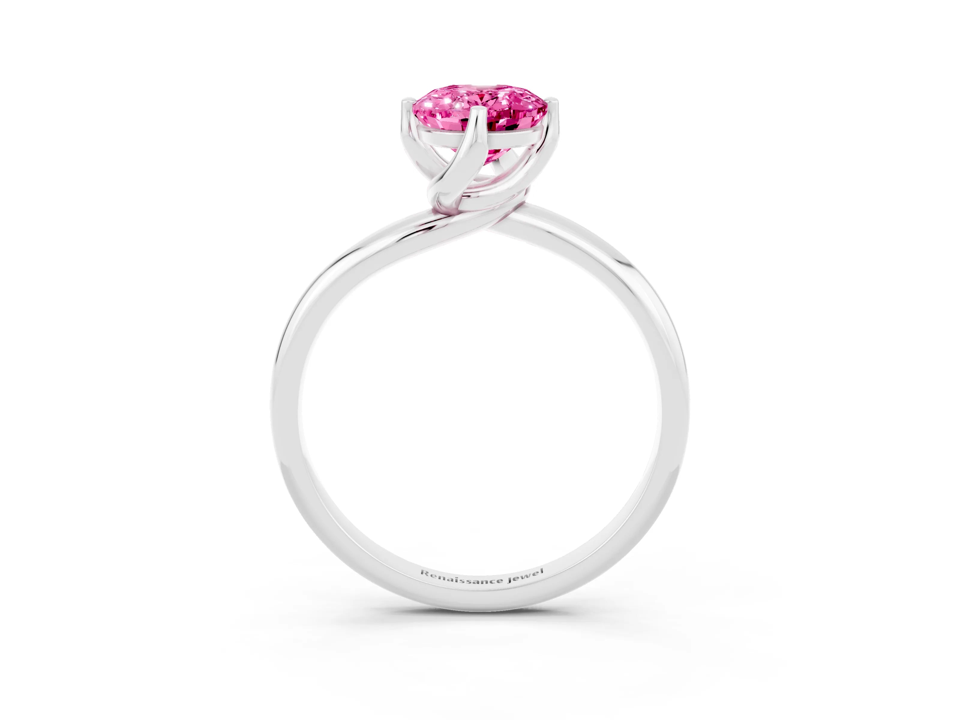 White gold Oval Cut Pink Sapphire Solitaire Engagement Ring with Four-Prong Setting and Classic Band_15