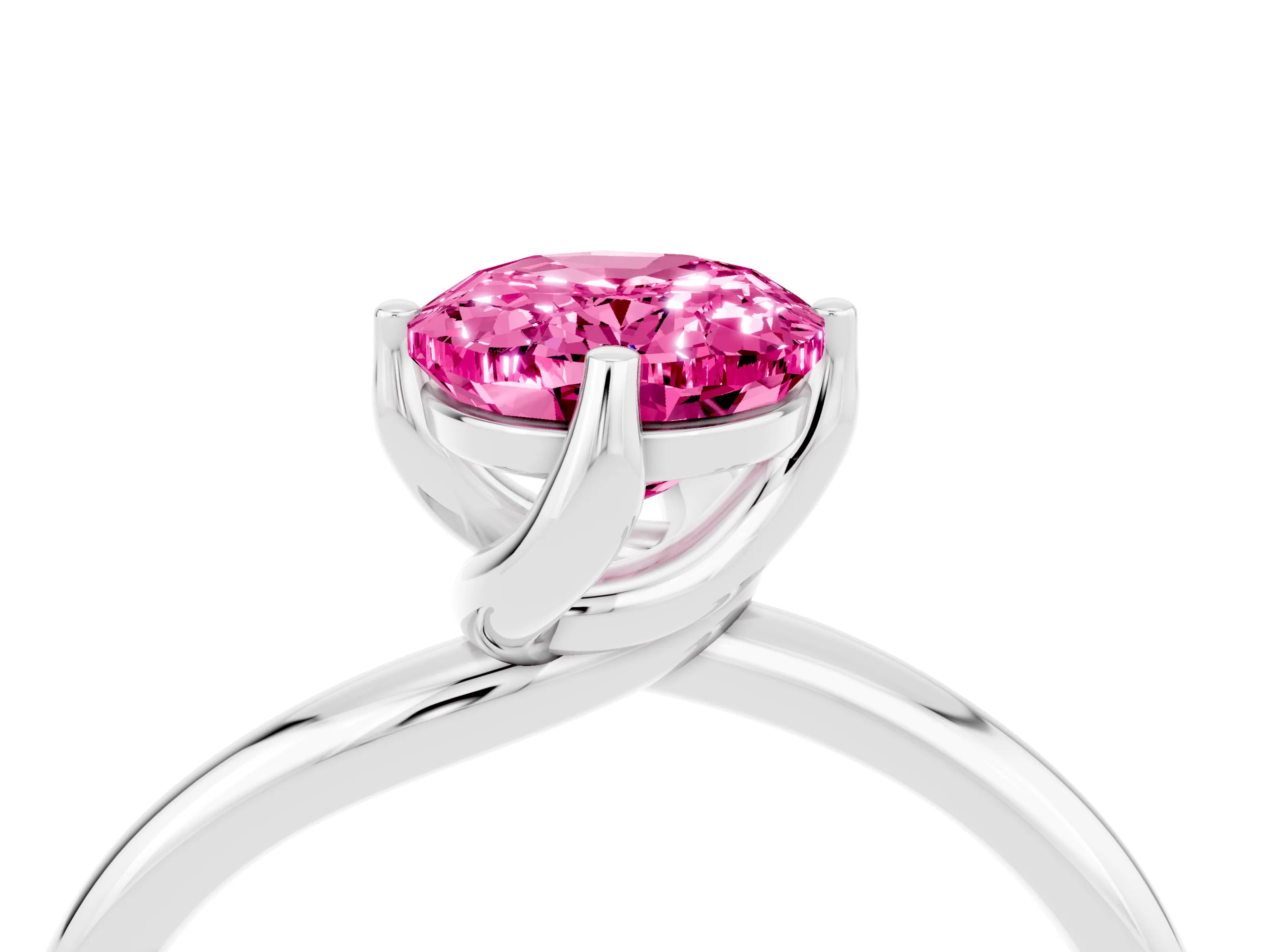 White gold Oval Cut Pink Sapphire Solitaire Engagement Ring with Four-Prong Setting and Classic Band_16