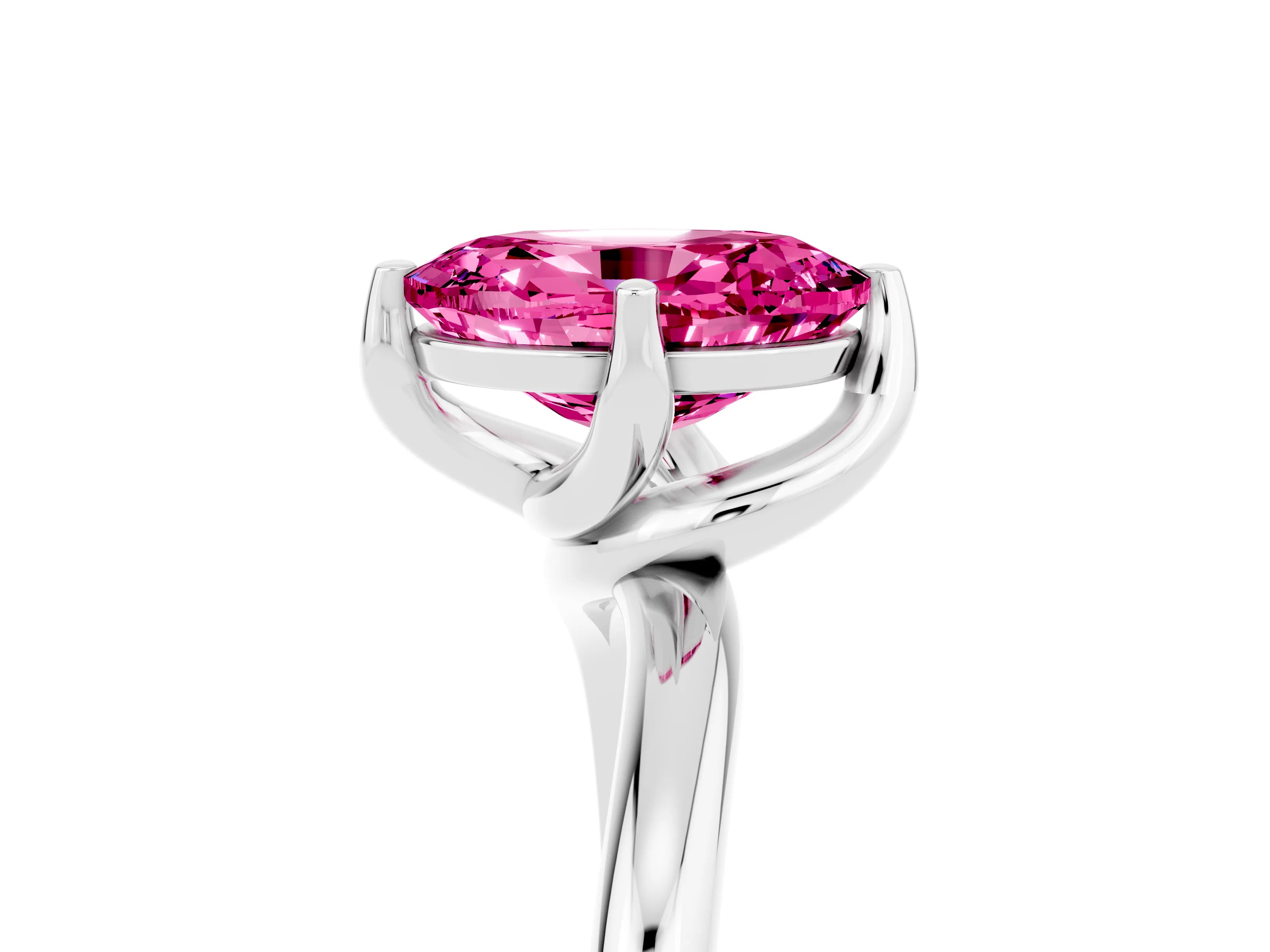 White gold Oval Cut Pink Sapphire Solitaire Engagement Ring with Four-Prong Setting and Classic Band_17