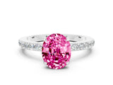 White gold Oval Cut Pink Sapphire Solitaire Engagement Ring with Pavé Band and Four-Prong Setting_24