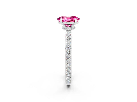 White gold Oval Cut Pink Sapphire Solitaire Engagement Ring with Pavé Band and Four-Prong Setting_26