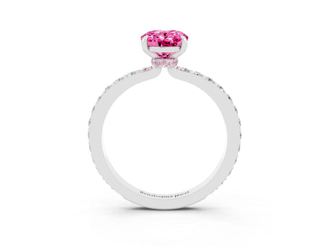 White gold Oval Cut Pink Sapphire Solitaire Engagement Ring with Pavé Band and Four-Prong Setting_27
