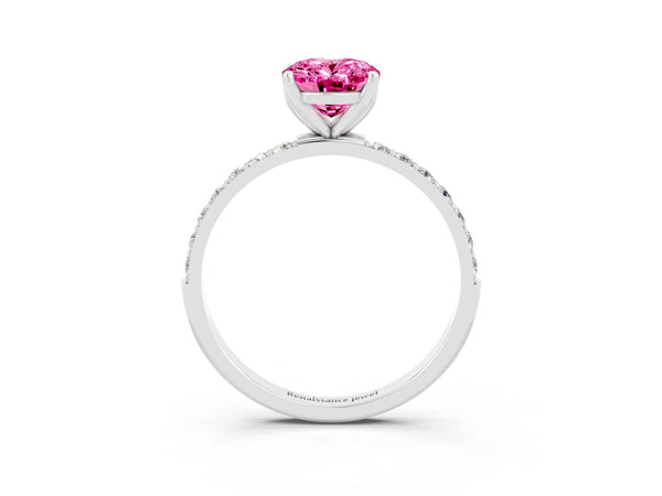 Platinum Oval Cut Pink Sapphire Solitaire Engagement Ring with Round  Pavé Band and Prong Setting