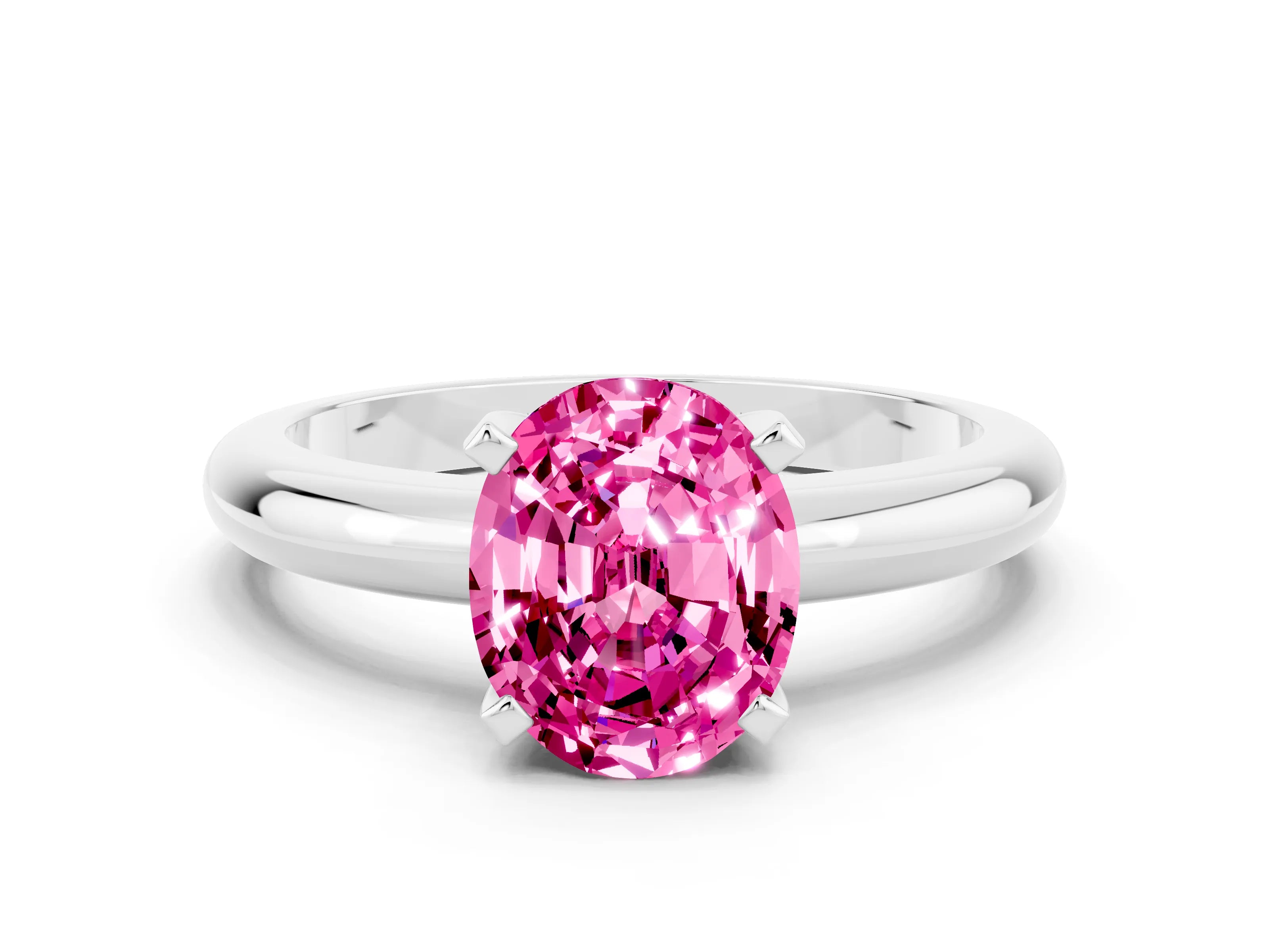 White gold Oval Cut Pink Sapphire Solitaire Engagement Ring with Round Band and Four-Prong Setting_24