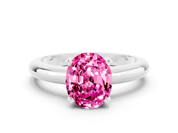 White gold Oval Cut Pink Sapphire Solitaire Engagement Ring with Round Band and Four-Prong Setting