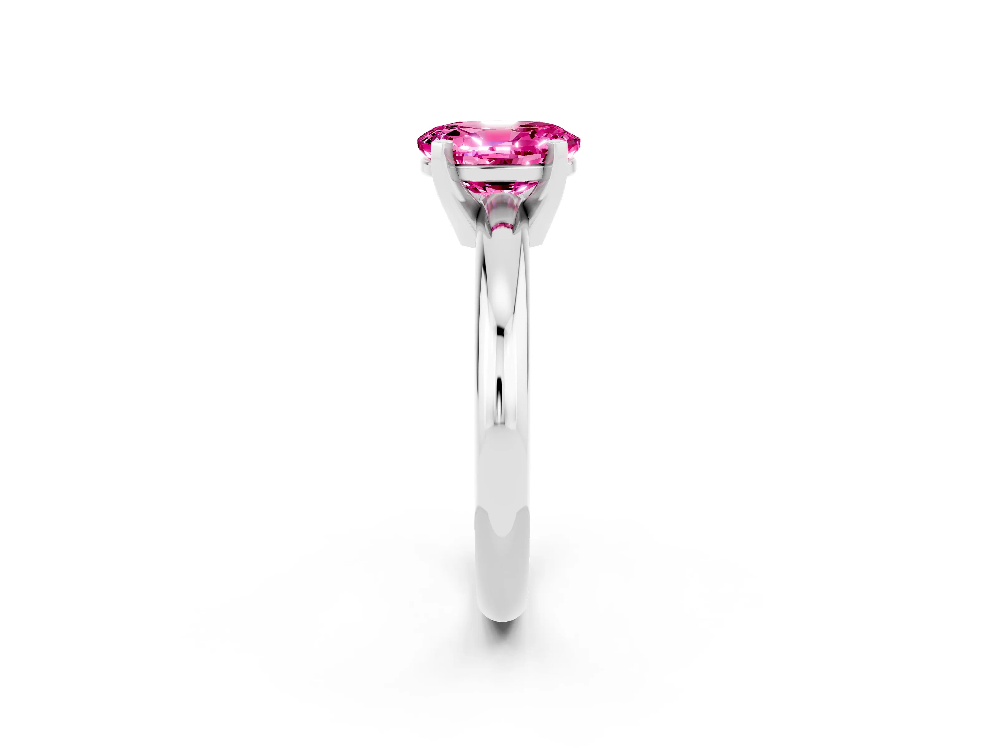 White gold Oval Cut Pink Sapphire Solitaire Engagement Ring with Round Band and Four-Prong Setting_26