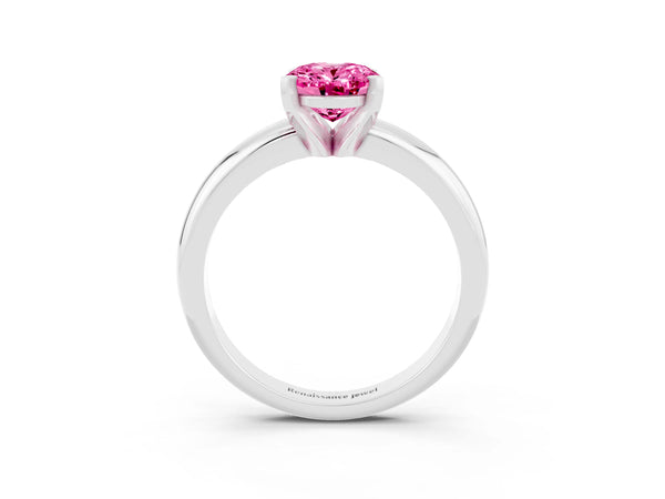 Platinum Oval Cut Pink Sapphire Solitaire Engagement Ring with Round Band and Four-Prong Setting