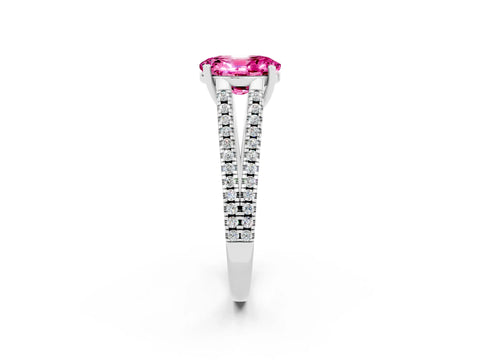 White gold Oval Cut Pink Sapphire Solitaire Engagement Ring with Split Shank Pavé Band_14