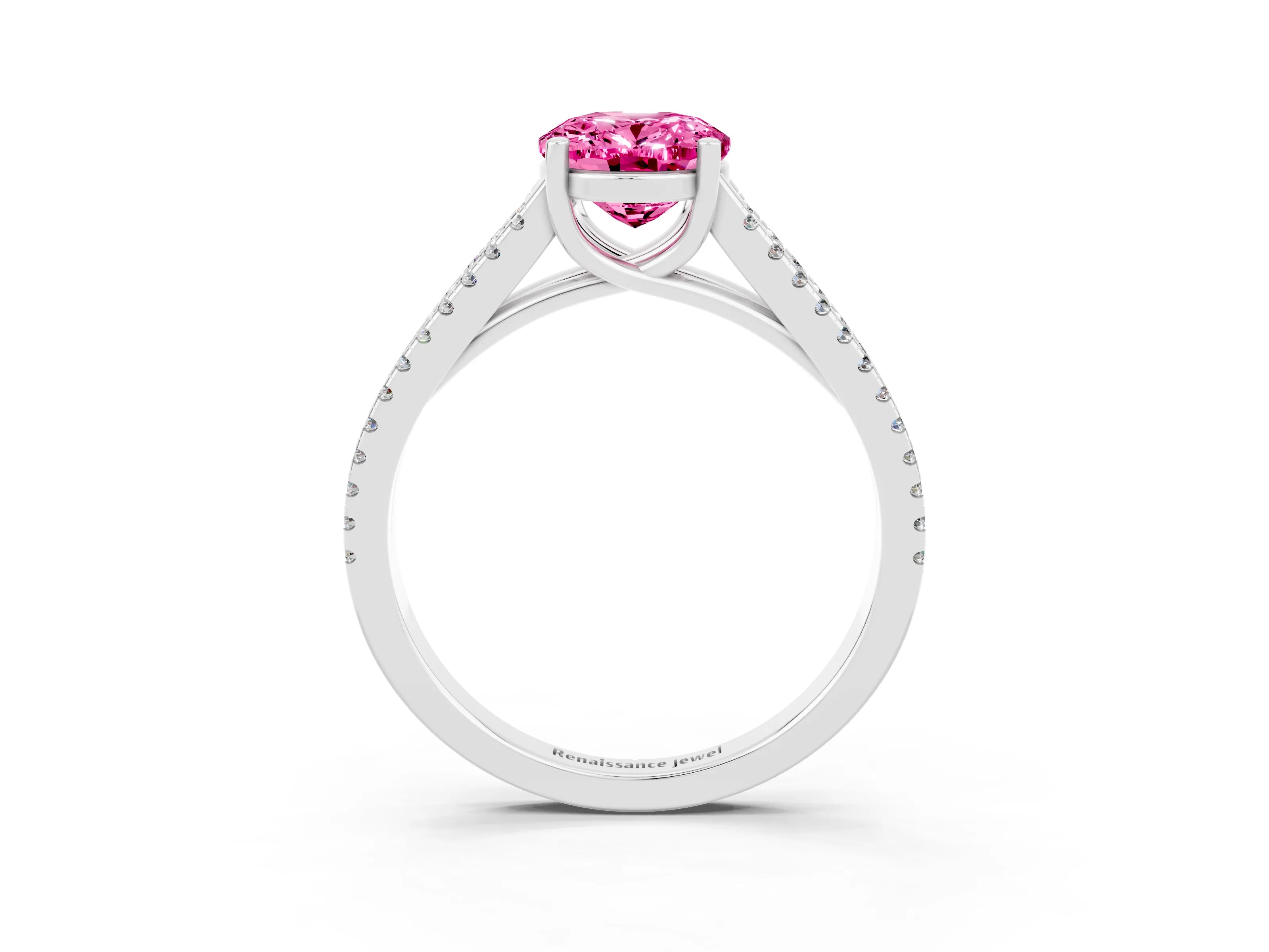 White gold Oval Cut Pink Sapphire Solitaire Engagement Ring with Split Shank Pavé Band_15