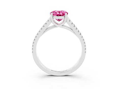 White gold Oval Cut Pink Sapphire Solitaire Engagement Ring with Split Shank Pavé Band_15