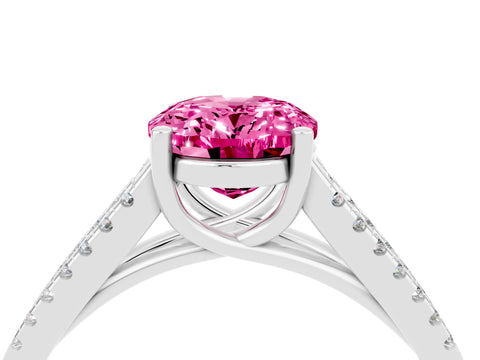 White gold Oval Cut Pink Sapphire Solitaire Engagement Ring with Split Shank Pavé Band_16