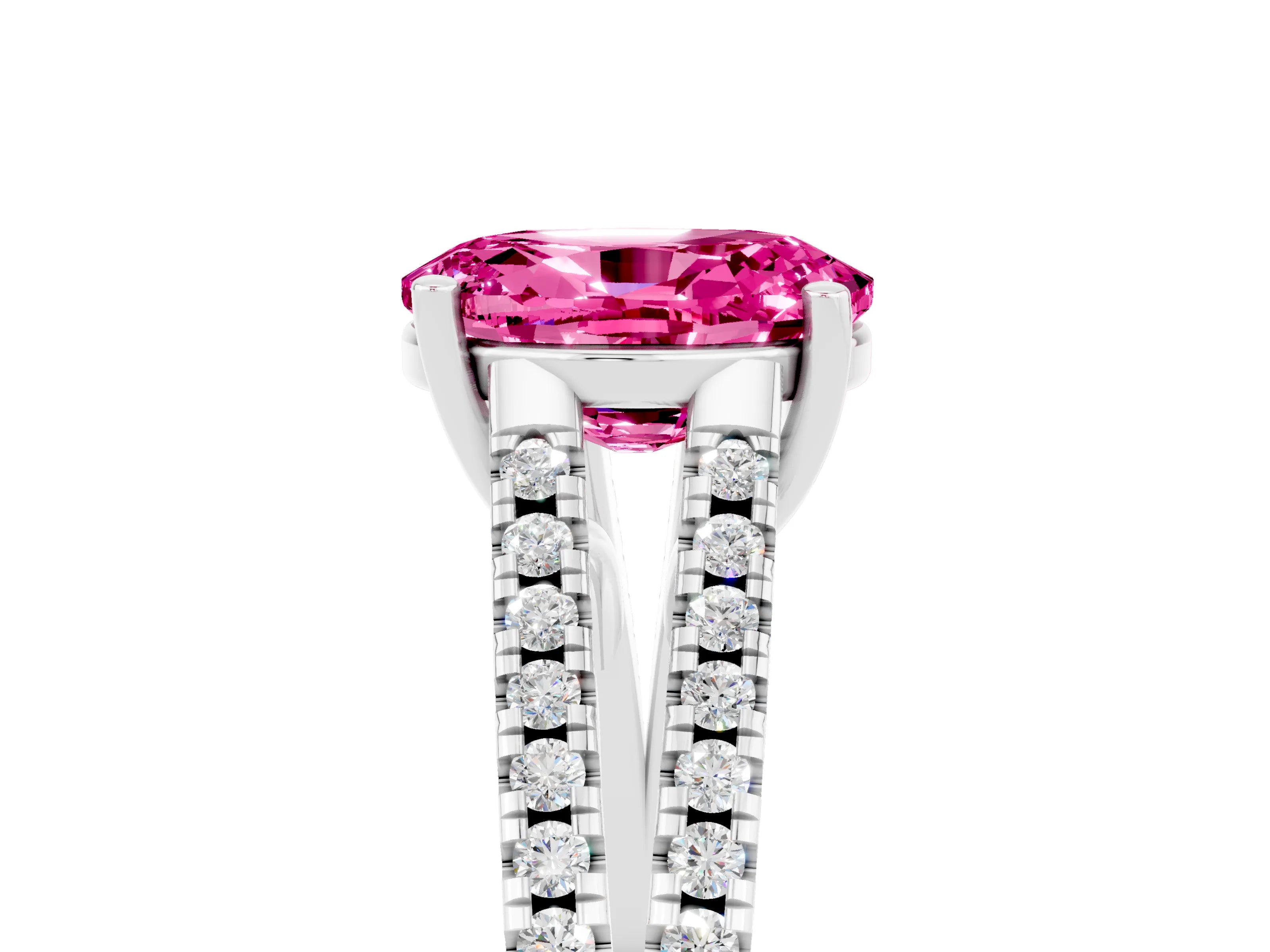 White gold Oval Cut Pink Sapphire Solitaire Engagement Ring with Split Shank Pavé Band_17