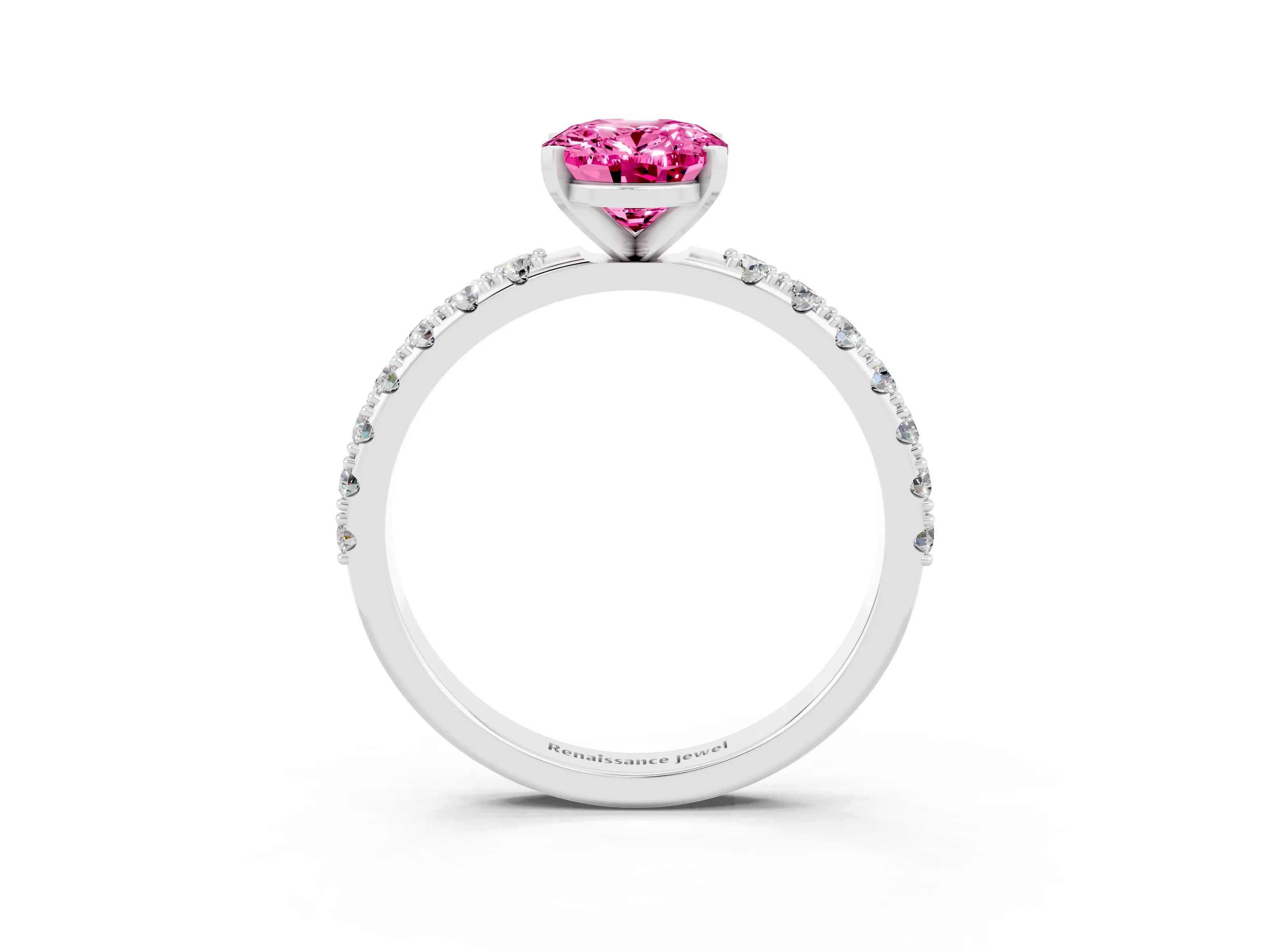 White gold Oval Cut Pink Sapphire Solitaire Pavé Band with Four-Prong Setting_27
